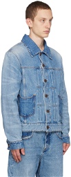 Balmain Blue Pleated Denim Jacket