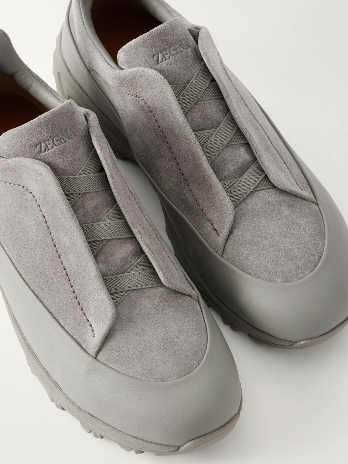 Zegna - Triple Stitch™ Monte Leather-Trimmed Suede Slip-On Sneakers - Gray
