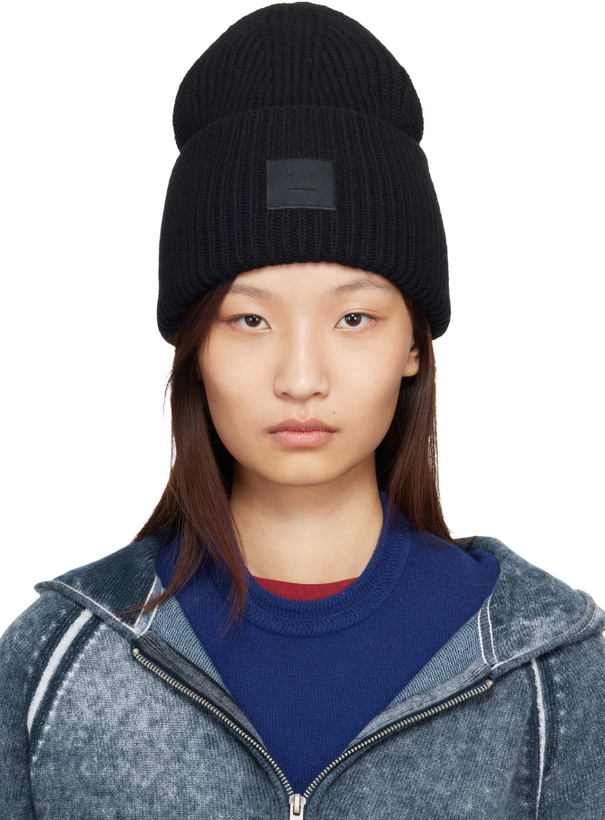 Photo: Acne Studios Black Large Face Logo Beanie