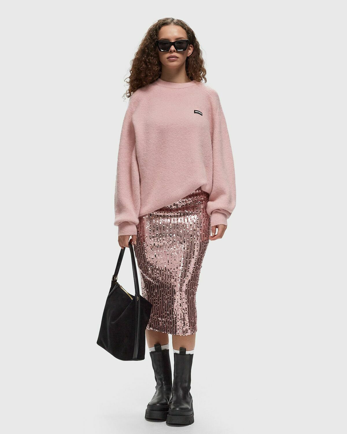 Rotate Birger Christensen Sequins Pencil Skirt Pink Skirts