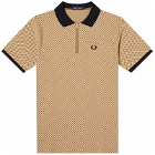 Fred Perry Men's Micro Chequerboard Polo Shirt in Oatmeal/Dark Caramel