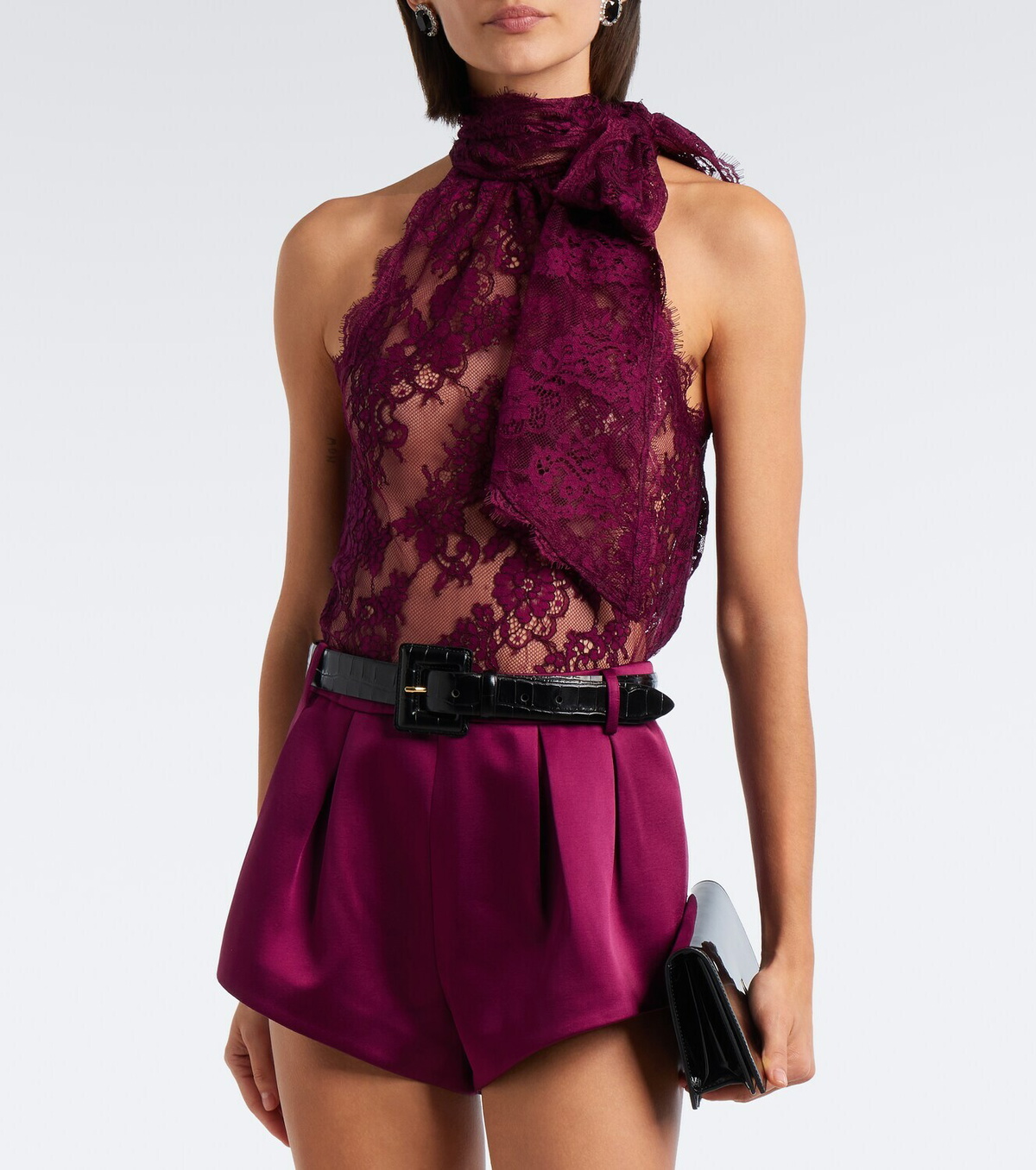 Retrofête Sigma sheer tie-neck lace top