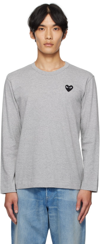 Photo: COMME des GARÇONS PLAY Gray Heart Patch Long Sleeve T-shirt