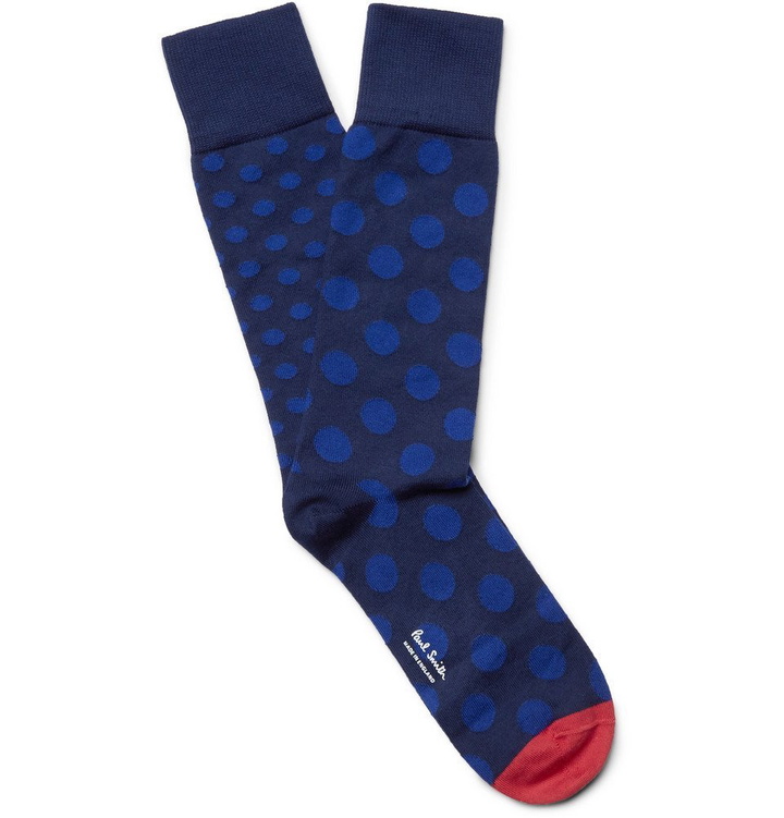 Photo: Paul Smith - Polka-Dot Stretch Cotton-Blend Socks - Men - Blue