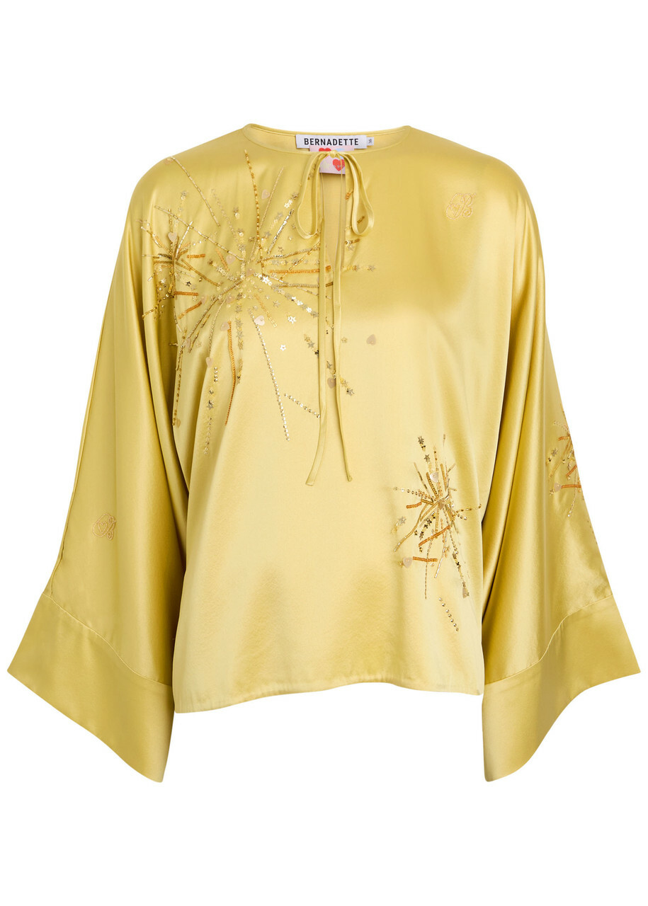 Bernadette Naomi Embellished Stretch-silk Blouse Yellow