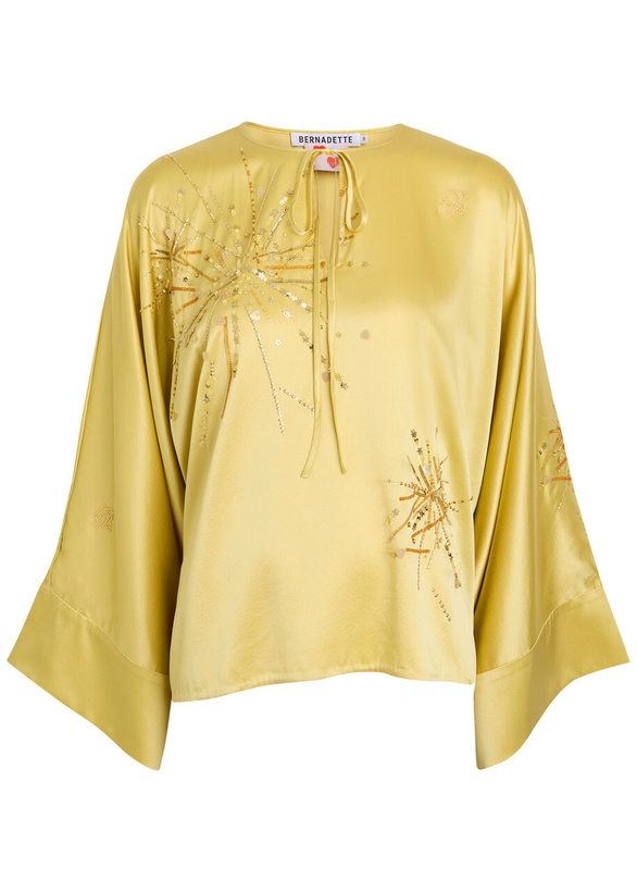 Photo: Bernadette Naomi Embellished Stretch-silk Blouse Yellow