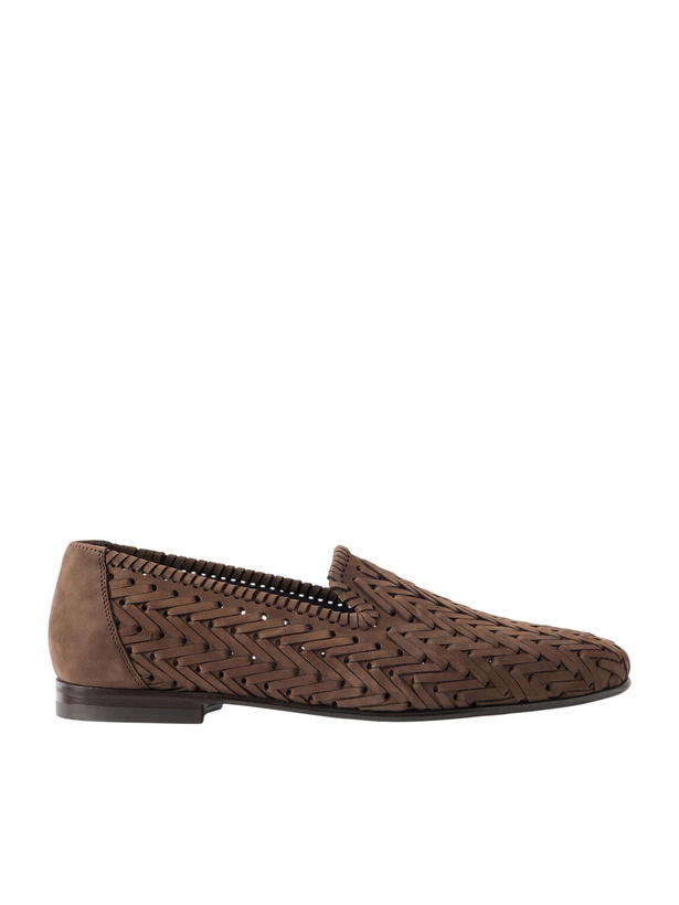 Photo: Manolo Blahnik - Mario Woven Suede Loafers - Brown