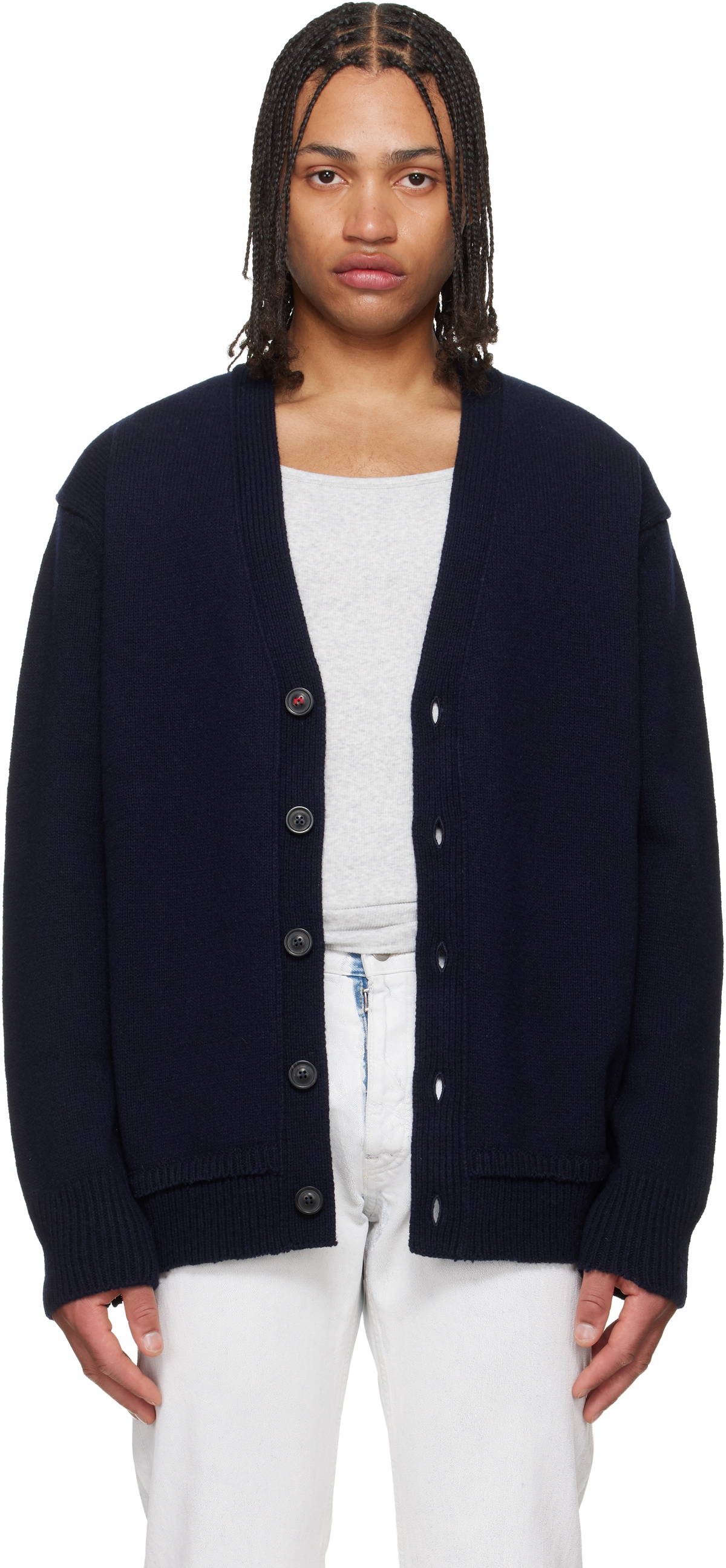 Maison Margiela Navy Elbow Patch Cardigan Maison Margiela