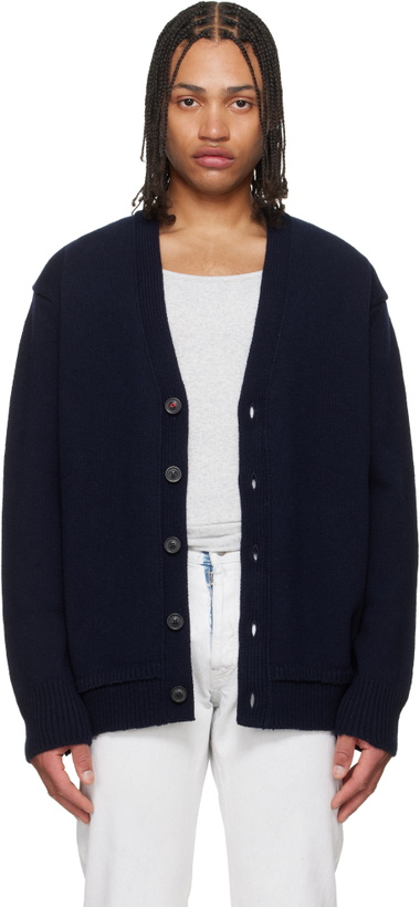Photo: Maison Margiela Navy Elbow Patch Cardigan