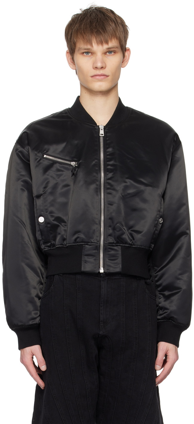 Mugler Black Cropped Bomber Jacket Mugler