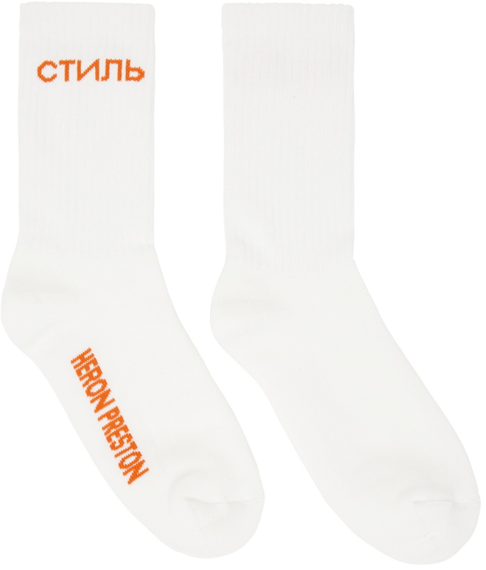Photo: Heron Preston White & Orange Style Socks