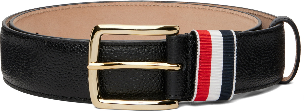 Thom Browne Black Pebble Grain RWB Loop Belt