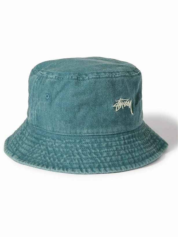 Photo: Stussy - Logo-Embroidered Cotton-Twill Bucket Hat - Blue