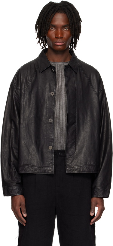 Photo: Professor.E Black E Cropped Washed Leather Jacket