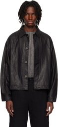 Professor.E Black E Cropped Washed Leather Jacket