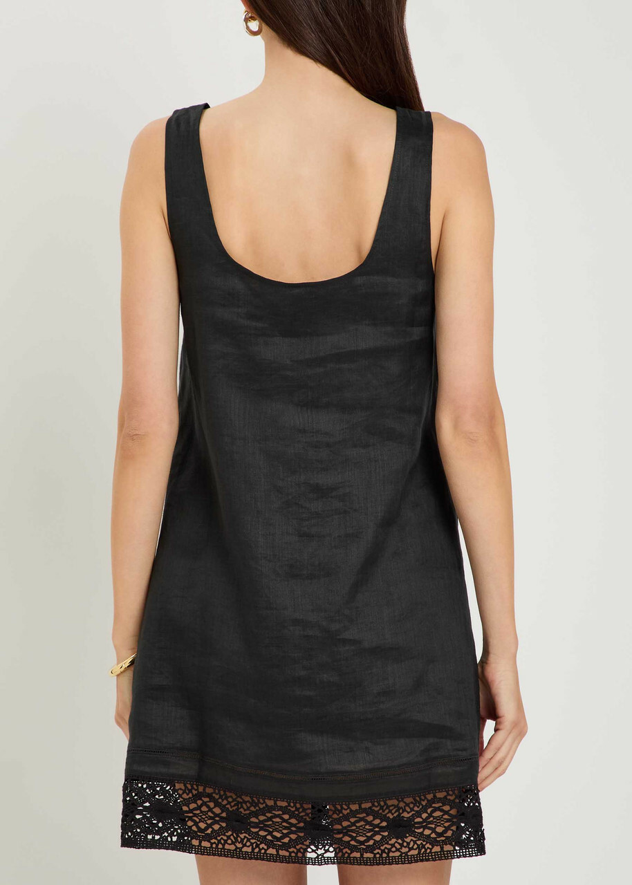 Frame The Heirloom Embroidered Ramie Mini Dress Black