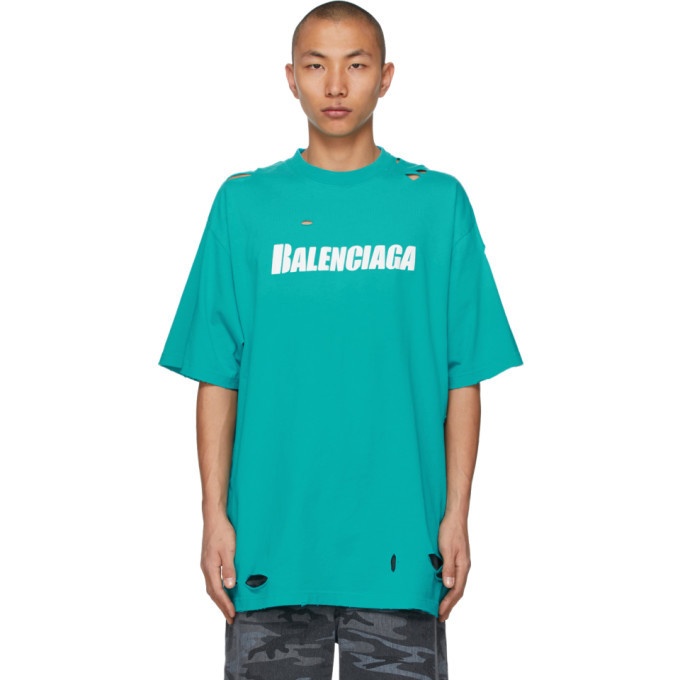 Photo: Balenciaga Blue Caps Destroyed Flatground T-Shirt