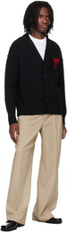 AMI Paris Black Wool Contrasted Ami de Coeur Cardigan