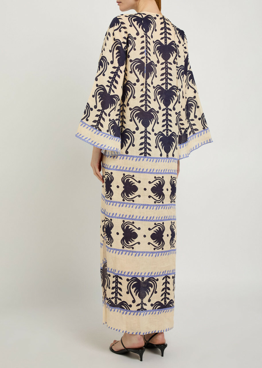 Johanna Ortiz Savannah Patterned Linen Maxi Tunic Dress Beige