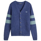 Fred Perry Men's Chunky Tipped Sleeve Alpaca Cardigan in French Navy