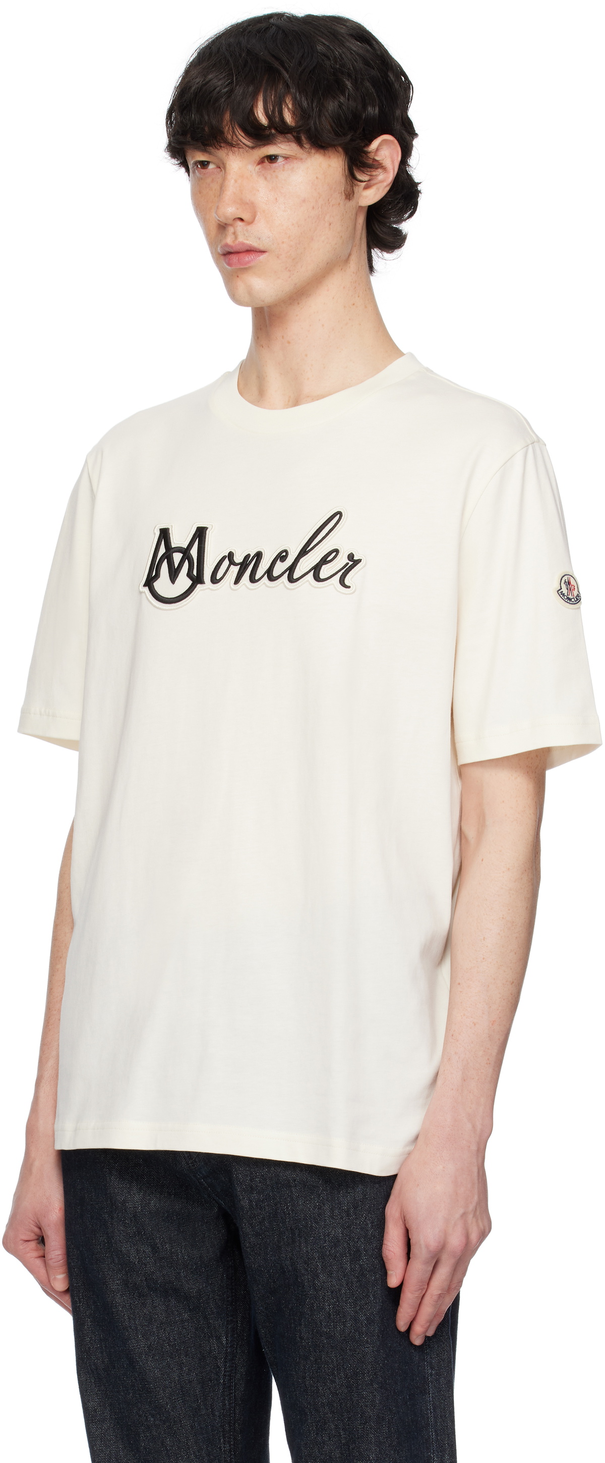 Moncler Off-White Embroidered Varsity Logo Cotton T-shirt Moncler