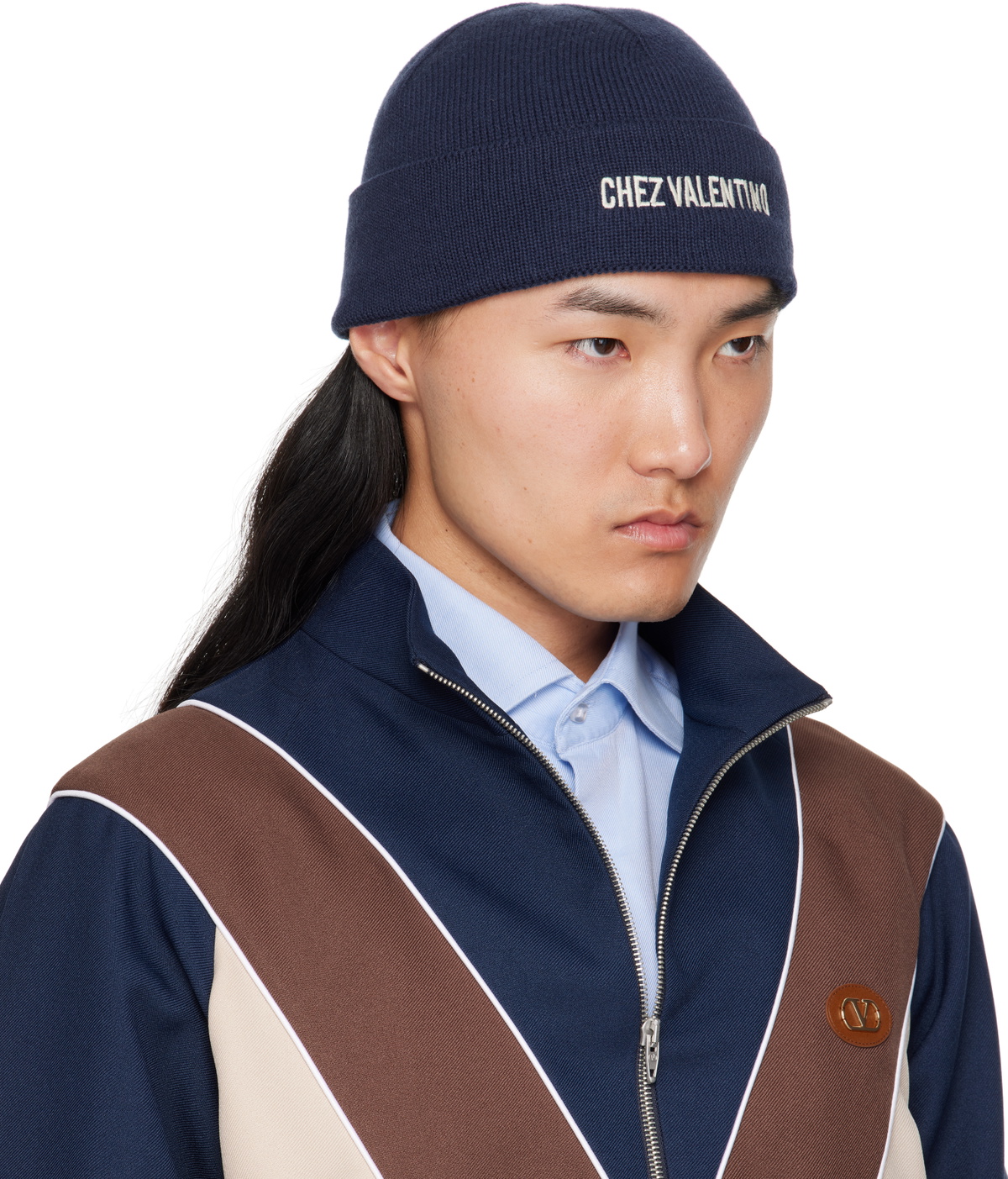 Valentino Garavani Navy 'Chez Valentino' Knitted Wool Beanie