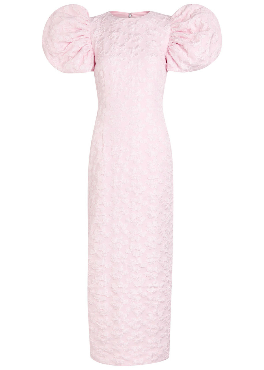Rotate Sunday Puffy Floral-jacquard Midi Dress Pink