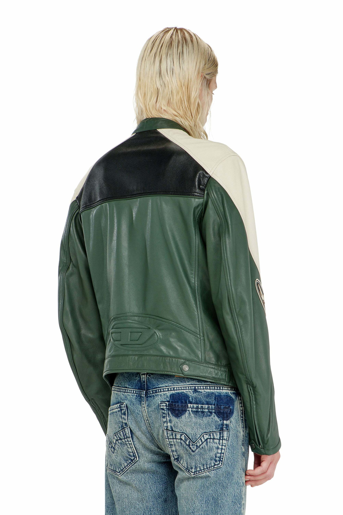 Diesel Biker jacket in colour-block perforated leather - Leather jackets - Man -