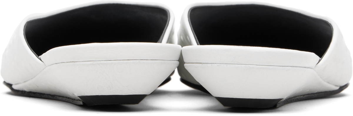 Loulou de Saison White Alix Ostrich-Effect Leather Mule Flats