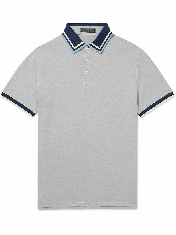 Photo: Mr P. - G/FORE Golf Striped Logo-Appliquéd Piqué Polo Shirt - Gray