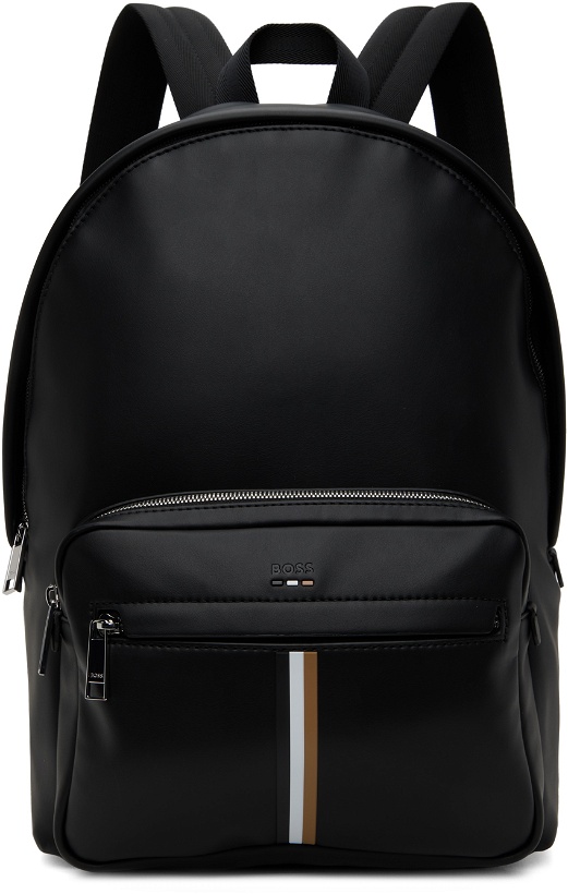 Photo: BOSS Black Faux-Leather Signature Stripe Backpack