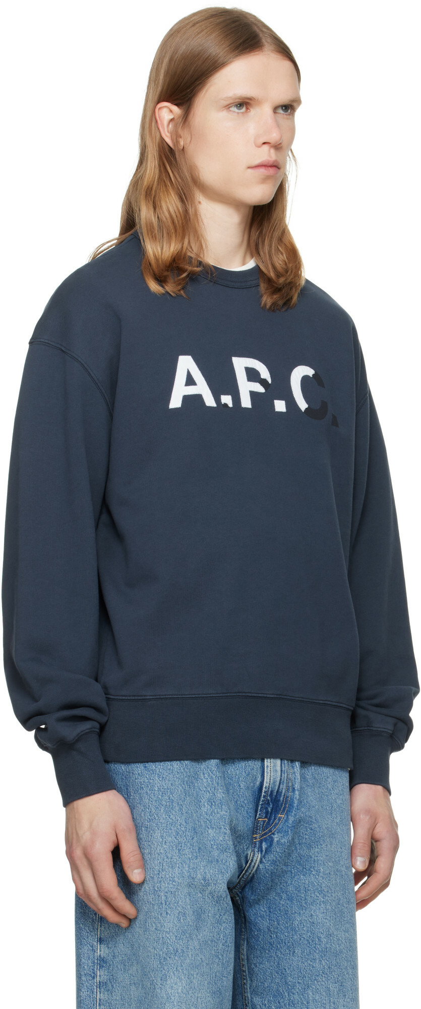 A.P.C. Navy Vintage-Effect 'A.P.C.' Logo Sweatshirt