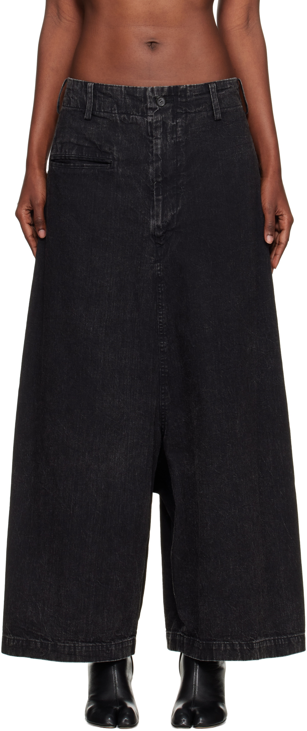 YOHJI YAMAMOTO Black Backside Flared Wide Jeans