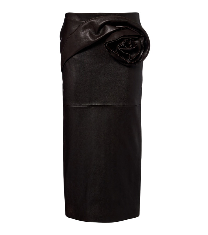 Photo: Magda Butrym Floral-appliqué leather midi skirt