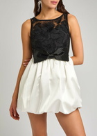 Self-portrait Bead-embellished Tulle and Satin Mini Dress Black And White