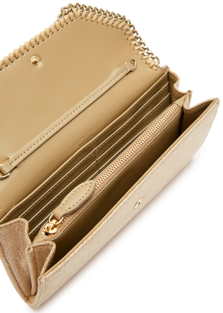 Stella Mccartney Falabella Metallic Faux Suede Wallet-on-chain - Gold - One Size