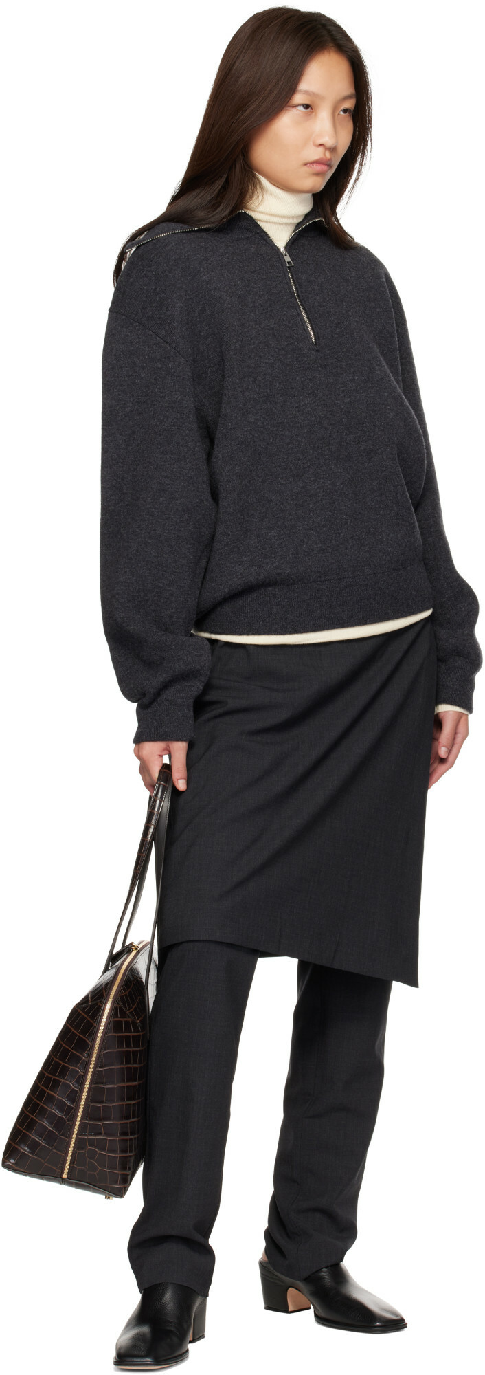 Róhe Gray Reversible Zipped Turtleneck Sweater