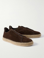 Zegna - Triple Stitch™ Leather-Trimmed Suede Slip-On Sneakers - Brown