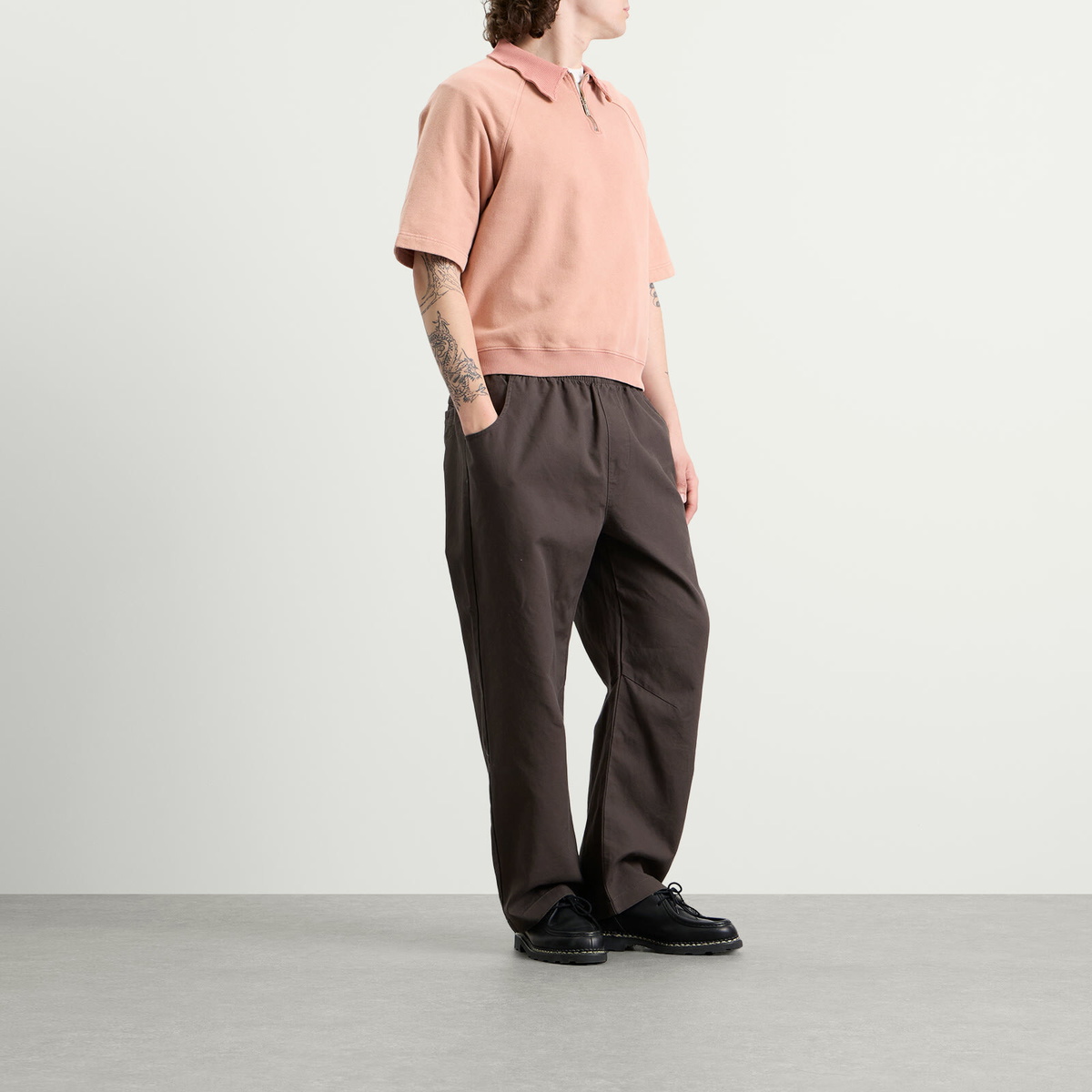 Bound Men's Snow Wash Jersey Half Zip Polo in Pink