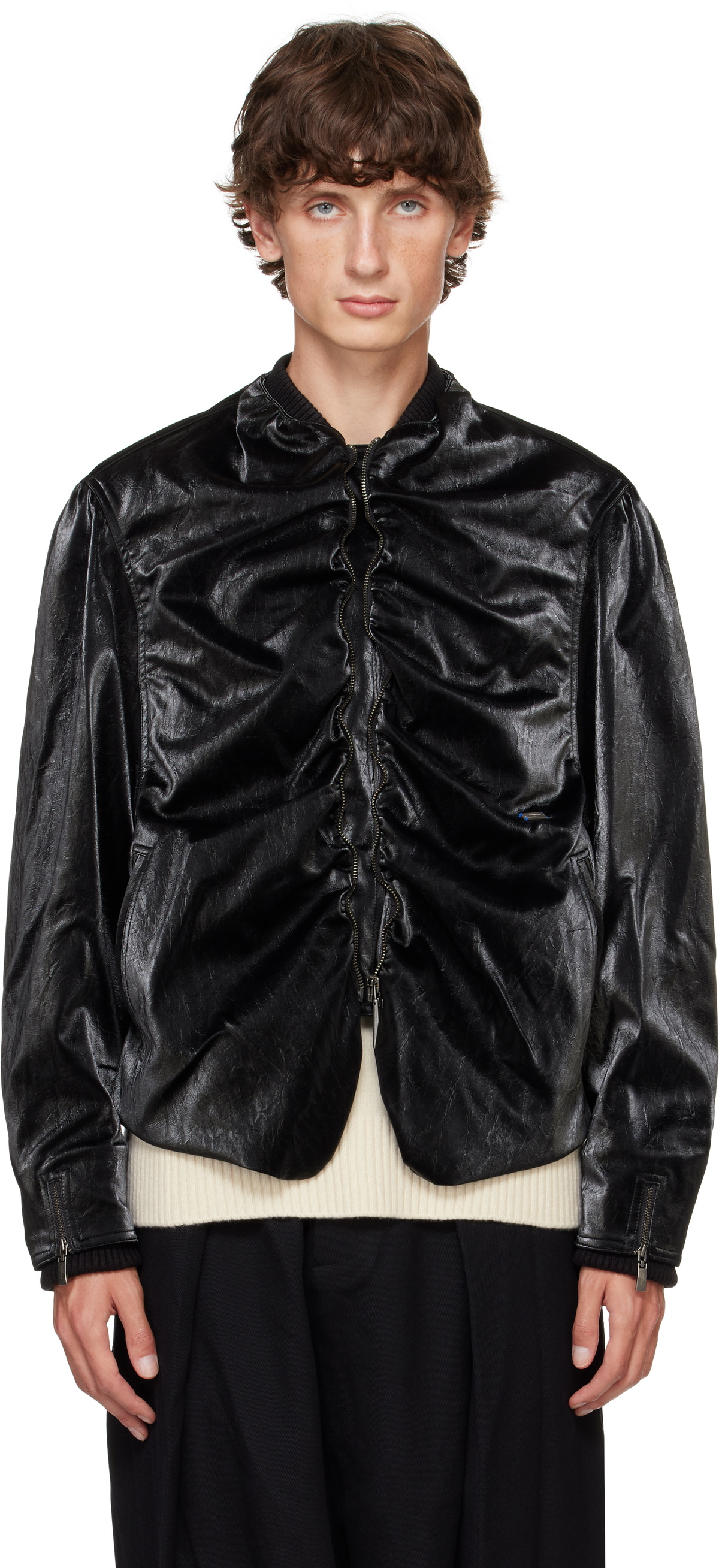 ADER error Black Leather Armor Rider Jacket ADER error