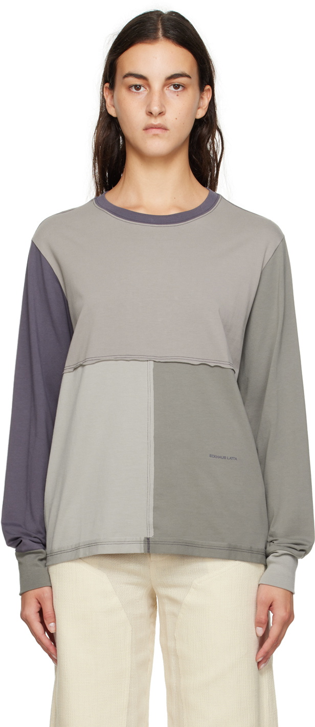 【関税込み】Eckhaus Latta グレー Lapped Tシャツ Eckhaus Latta Gray Lapped Long Sleeve T-Shirt Eckhaus Latta