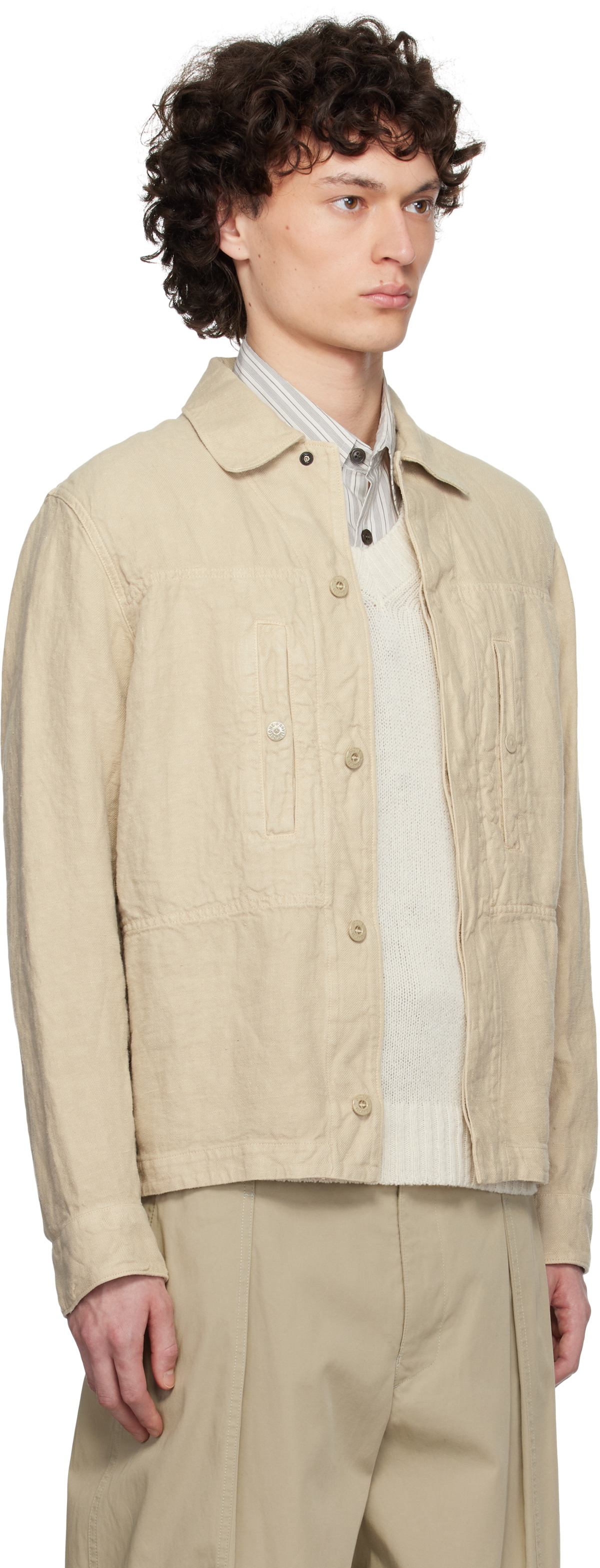 Stone Island Beige Diagonal Linen Overshirt Stone Island