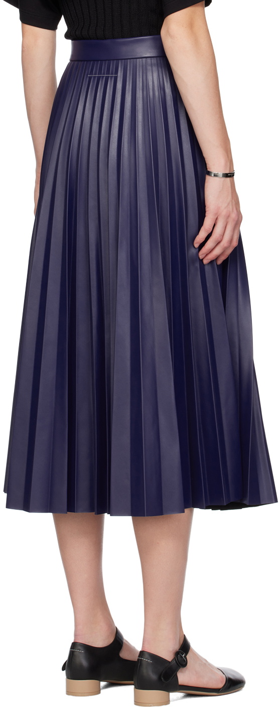 Navy pleated 2025 faux leather skirt