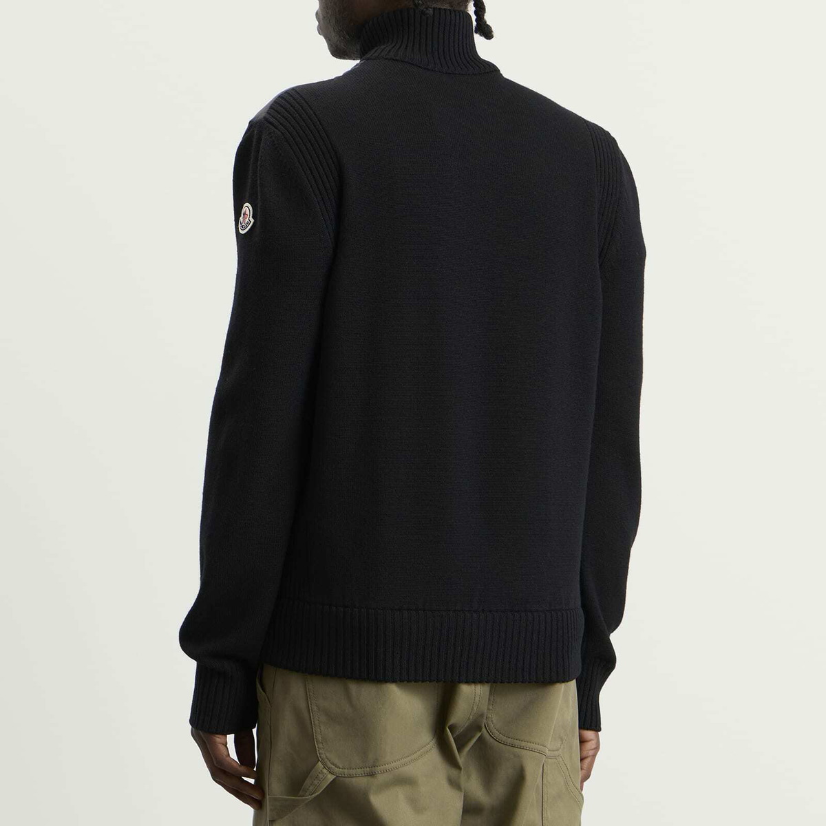 Moncler Men's Hybrid Padded Front Wool Zip Jacket in Black