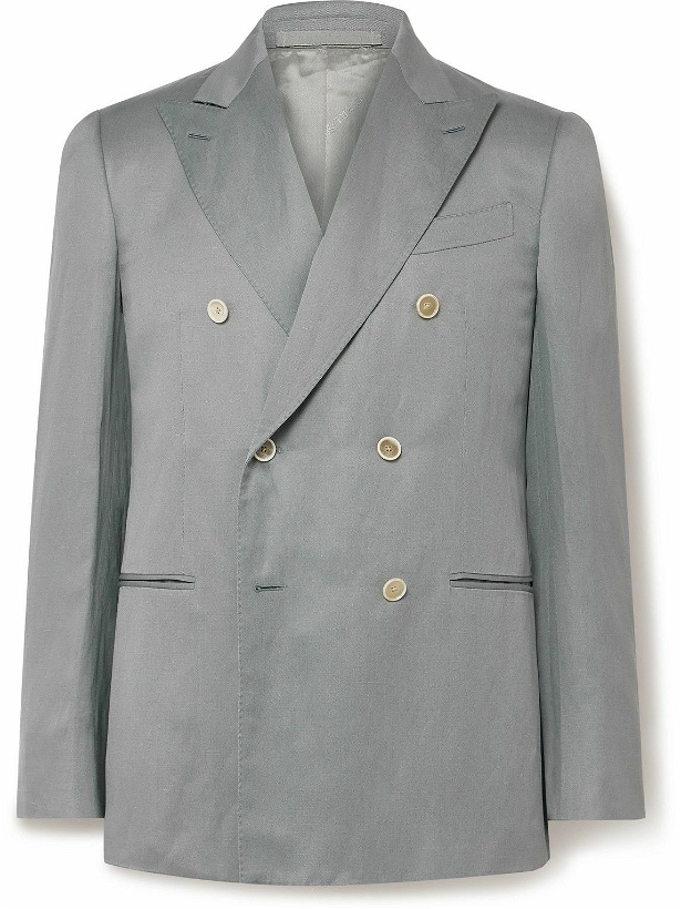 Photo: Caruso - Slim-Fit Double-Breasted Silk and Linen-Blend Blazer - Gray