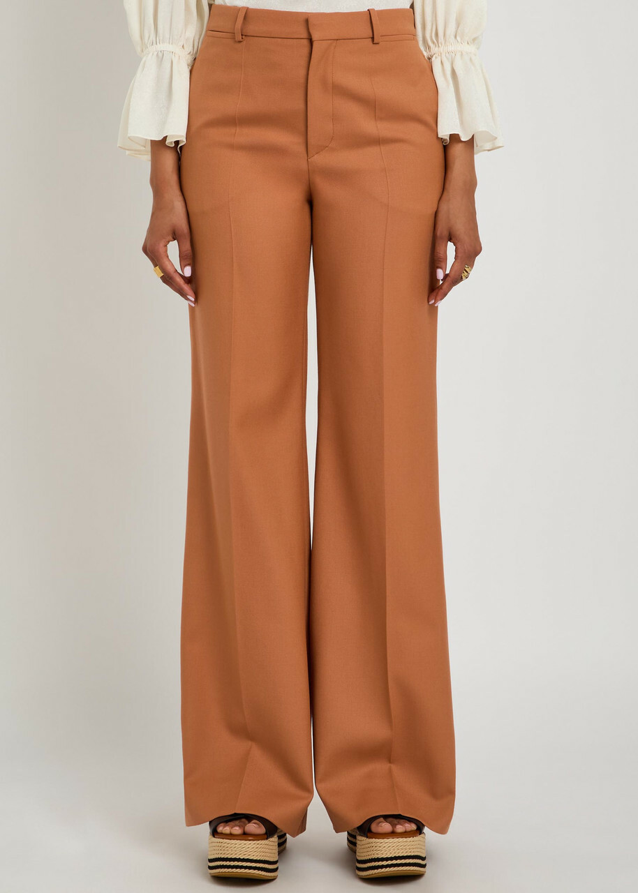 Chloe Flared-leg Wool Trousers Tan