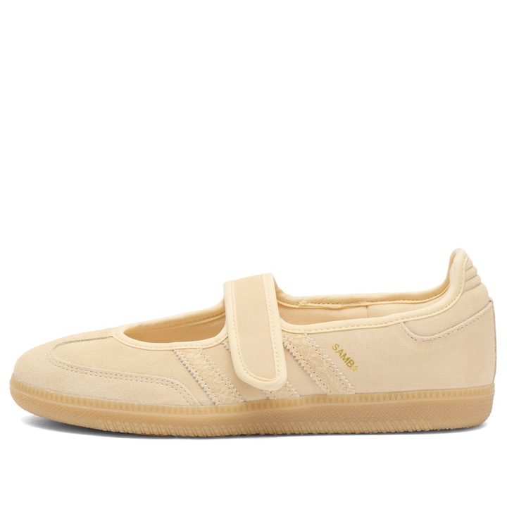 Photo: Adidas Women's Samba Jane Sneaker in Sand Strata/Sand Strata/Gold Met.