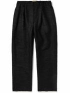 AIREI - Wide-Leg Pleated Frayed Wool-Blend Bouclé Trousers - Black