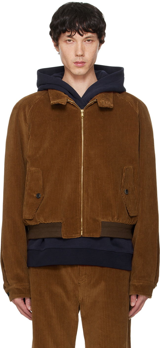 RECTO Brown Zipper Details Structured Tim Bomber Jacket Recto