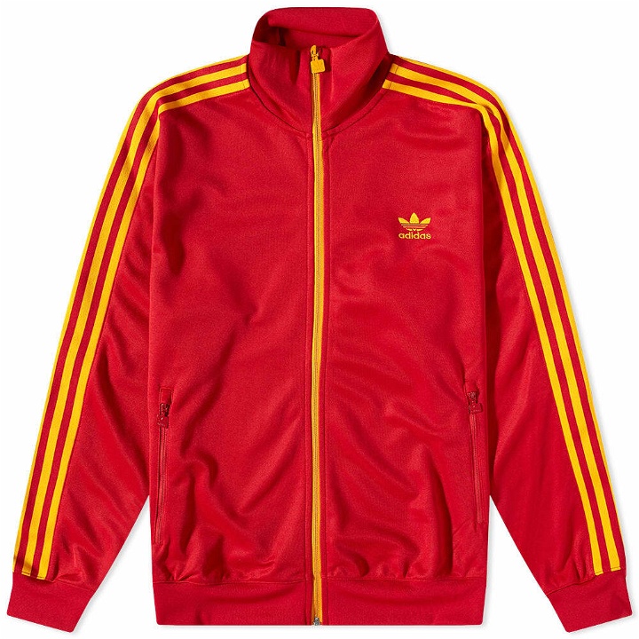 Photo: Adidas Men's 3 Stripe 'Spain' Track Top in Red/Gold